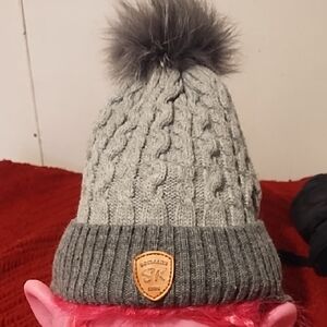 Soma Gray Cable Knit Beanie with Pom Pom